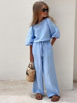 NOVÝ DÍVČÍ MODRÝ LETNÍ KOMPLET, VELIKOST 122 - 128