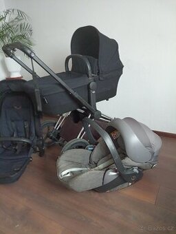 Cybex Priam Black 3v1 + polohovací autosedačka Cybex