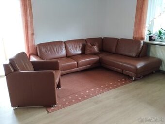 rohová, kožená, sedací souprava, křeslo
