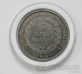 Sříbrná mince , revoluční LIRA 1848 M - 1