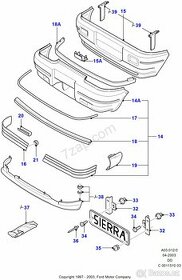 Chromové lišty obou nárazníků na Ford Sierra MK2