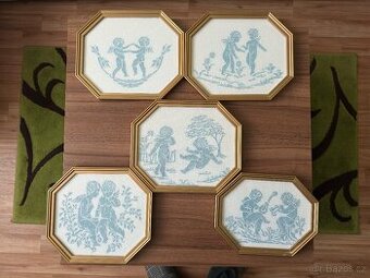 5x vyšívané obrázky (ruční práce), křížková výšivka