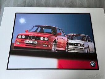 ORIGINÁL BMW plakát v rámu A1 BMW E30 M3 Červená a bílá