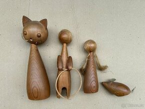 Sada dřevěných dekorativních figurek ze 60. let