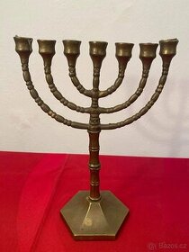 Starý mosazný židovský svícen(13) Sedmiramenný - 1