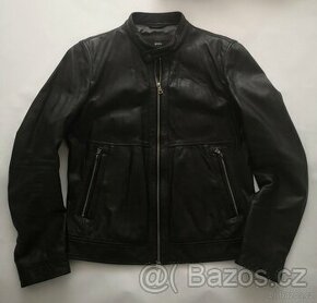 černá kožená bunda Hugo Boss