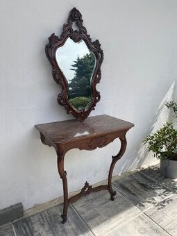 Konzolový stolek s mram. deskou + zrcadlo - AKCE doprava - 1