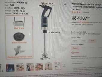 vevor tyčový mixer 750w