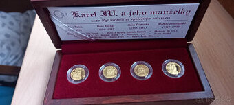 SADA 4 ZLATÝCH MEDAILÍ KAREL IV. A JEHO MANŽELKY, Au999/12,4