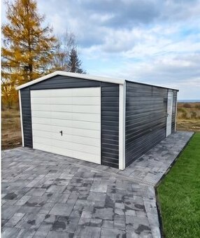 Plechová garáž 4×7 m – bílá/ grafit tmavý „THEO“