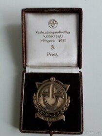 Krasny stary odznak za 3. Misto Chomutov 1937