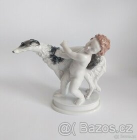 Starožitná porcelánová figura - putto a barzoj - Rosenthal