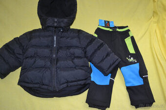 zimní nové softshellové kalhoty a silná bunda na 12-18 měs.