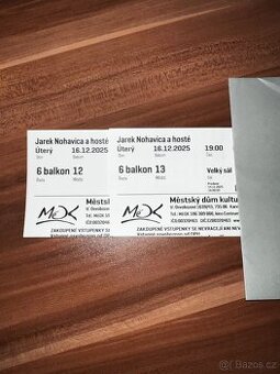 Dva lístky J. Nohavica v MDK Karviná na 16.12.2025 balkon.