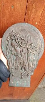 Mosazný velký starožitný reliéf kristus