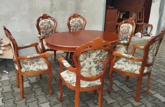 Jídelní italský set stůl 90/128cm + 6 židlí – gobelín JS7.01