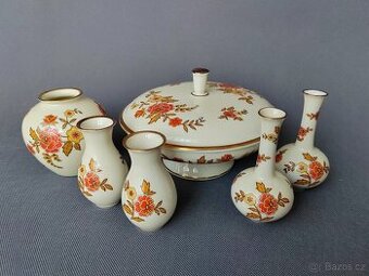 Porcelánový mini vázičky a dóza s květinami Thomas 1953-1960
