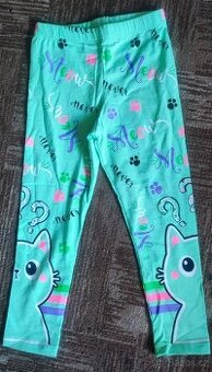 Dětské sv. zelené legíny s kočkou, 3 vel.