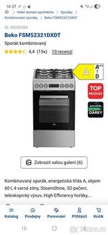 Prodám sporák Beko, šedý, nový, nerozbalený