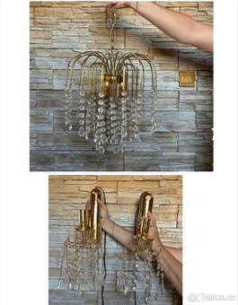 Retro sada svítidel – lustr a 2 nástěnné lampy, zlatý dekor