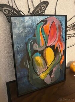 Zarámovaná barevná malba s dívkou