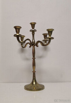 Starožitný mosadzný svietnik 4 ramenný na 5 sviečok