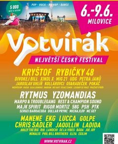 2 vstupenky největší český festival Votvírák 6.-9.6.Milovice