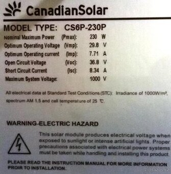 FVE panely Canadian Solar CS6P 230W