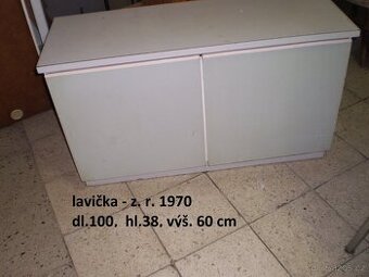skříňka - retro - lavička na boty - barva šedá r.1970