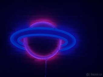 LED neonová dekorace – planeta (růžová + modrá)