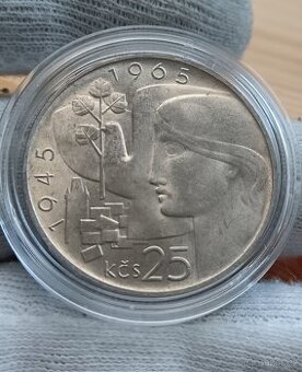 Stříbrná pamětní mince Československa 25kčs 1965
