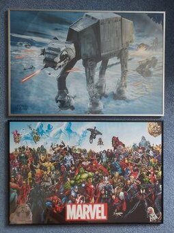 2 zarámované plakáty-Marvel+Star Wars, 93 cm x 63 cm