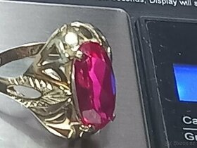 Zlaty prsten drahokam safir 14K starožitný - 1