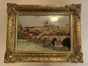 Pletený starožitný Obraz Karlův most v Praze