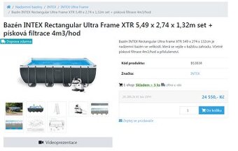 Prodám nerozbalený bazen Intex 5,49x2,74x1,32m.v záruce