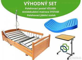 Polohovací postel, antidekubitni matrace, stolek, hrazda