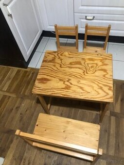 Dětský stoleček s úložným prostorem, lavice, 2 židličky