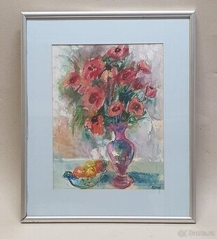 František Kišš - Zátiší s vlčími máky, malba akryl