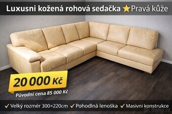 Luxusní kožená rohová sedačka – pravá kůže, velký rozměr