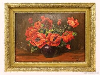 Obraz J. Málek, Vlčí máky olej na desce 45x60