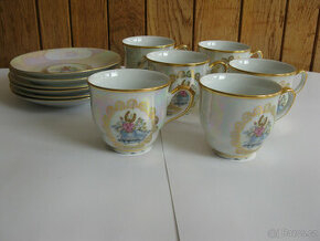 retro vánoční kávová souprava perleťová český porcelán