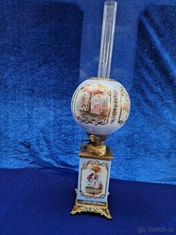 malá, petrolejová lampa, hranatá