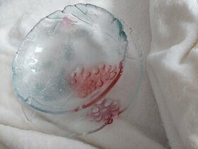 RETRO  miska a talíř ,sklo irisované s plastickým dekorem. - 1