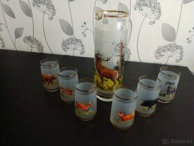 Džbán a 6 skleniček, myslivecký motiv, ručně malovné