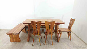Dřevěná rohová jídelní lavice, stůl a 3 židle