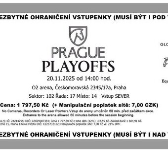 Predám 1 lístok na celý víkend Prague playoffs