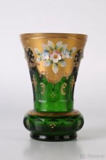Smaltovaná váza, pozlacená, zelená, masivní - 1