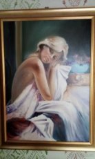 Originál plátno akt "Bleděmodrá váza" - Carpin - Nadymáček