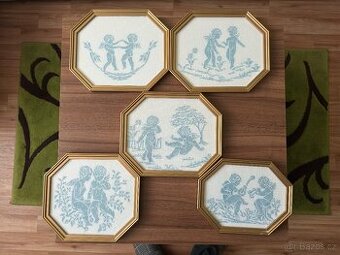 5x vyšívané obrázky (ruční práce), křížková výšivka