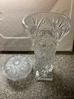 Retro broušená váza + dóza